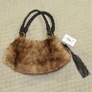 Women's Paolo Masi Brown Black MINK FUR Shoulder Bag